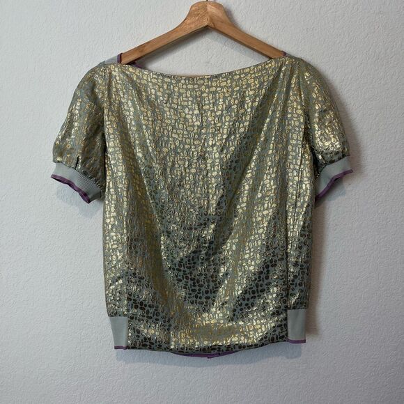 Louis Vuitton Gold Purple Metallic Jacquard Button-Back Top Women's Size 38 US 6 - Picture 2 of 8